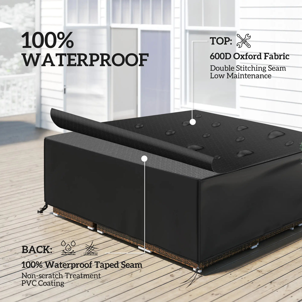 Outsunny Large Patio Garden Set Cover 600D Oxford Square Waterproof, 230 x 230 x 70cm, Black