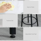 Bar table set with footrest bars and adjustable foot pads on black stools