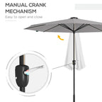 Light grey garden parasol with manual crank mechanism and solar LED switch