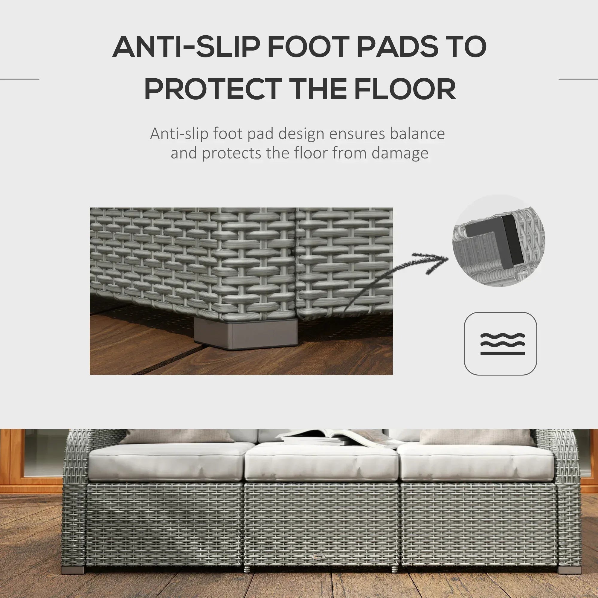 Six-piece Outdoor Rattan Dining Set, Outdoor Sofa Set with Reclining Armchairs and Mental Frame, Grey - Bobobiy