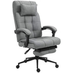 Light grey ergonomic office chair with headrest, armrests, and retractable footrest