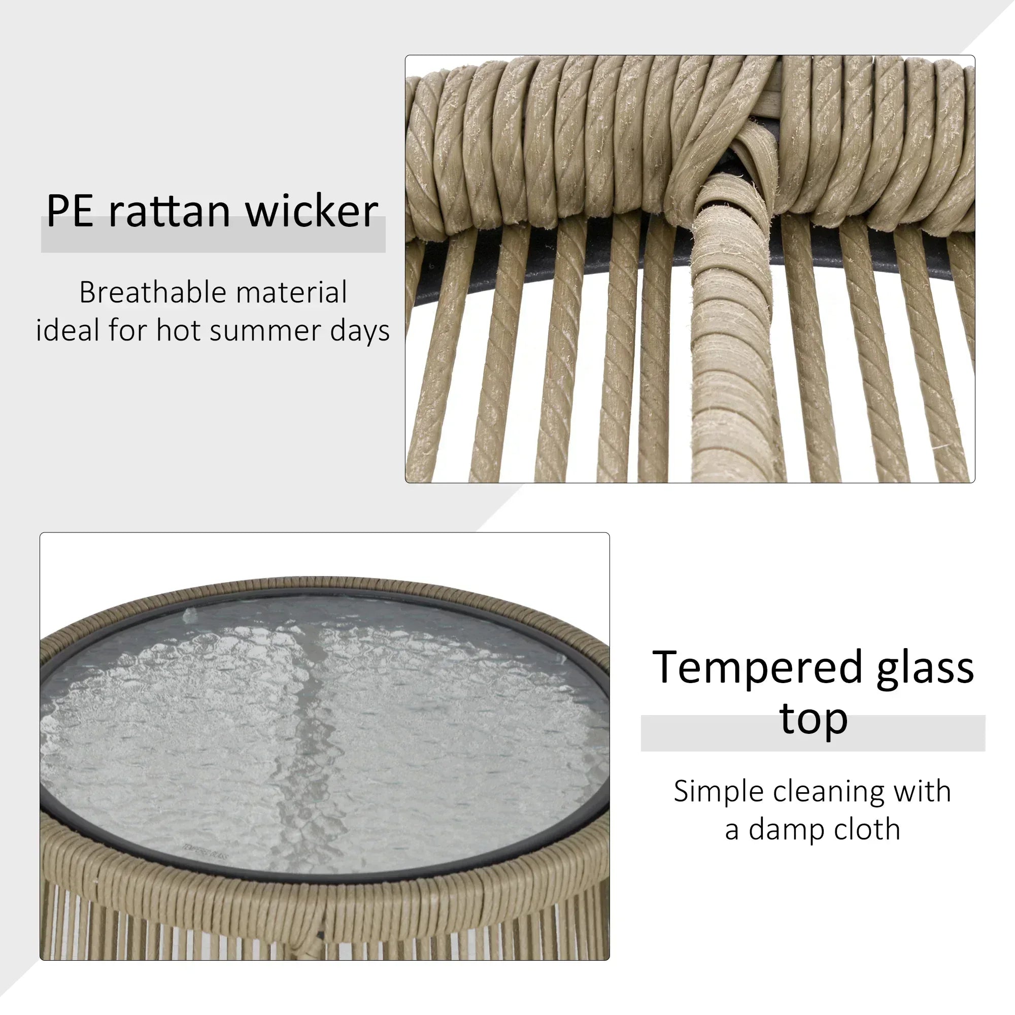 3 Pieces Rattan Bistro Set, Wicker Garden Furniture Set with Cushions, Glass Top Coffee Table and Chairs for Outdoor, Patio, Balcony, Brown - Bobobiy