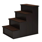 Dark brown 3-step pet stairs with brown carpet treads and side panels