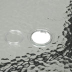 Tempered-glass table umbrella hole with clear ring trim on square tabletop