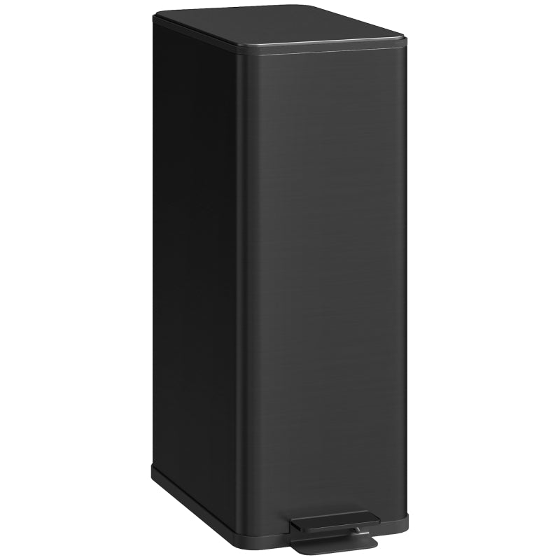 Black slim kitchen pedal bin with square lid and foot pedal at base