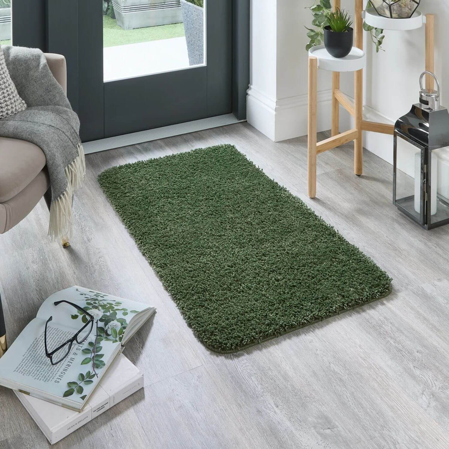 Washable Forest Green Shaggy Rug