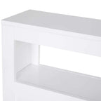 White open-top shelf section of narrow bathroom storage cabinet