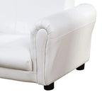 White padded toddler sofa chair corner with rounded armrest and dark legs