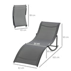 Charcoal grey S-shaped reclining lounge chair showing size dimensions