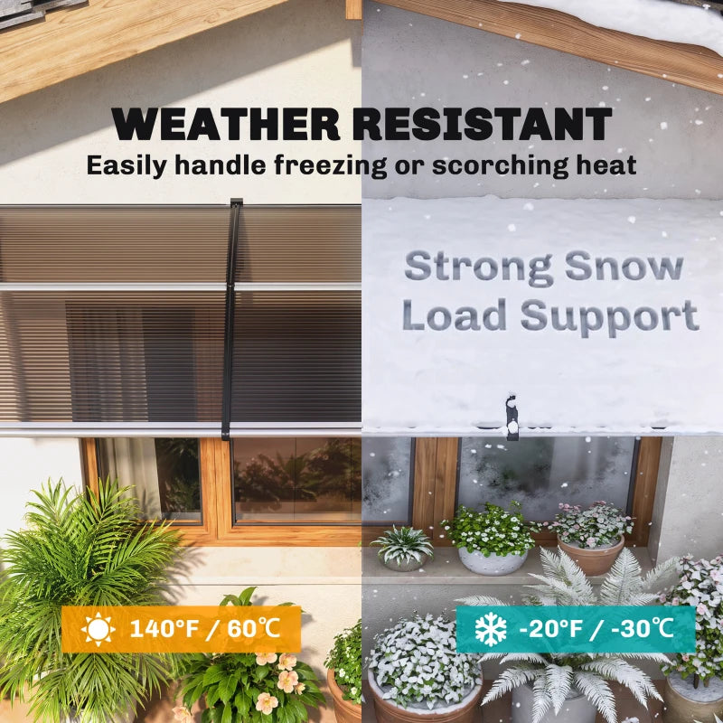 Weather-resistant brown door canopy with mesh panels and side support brackets