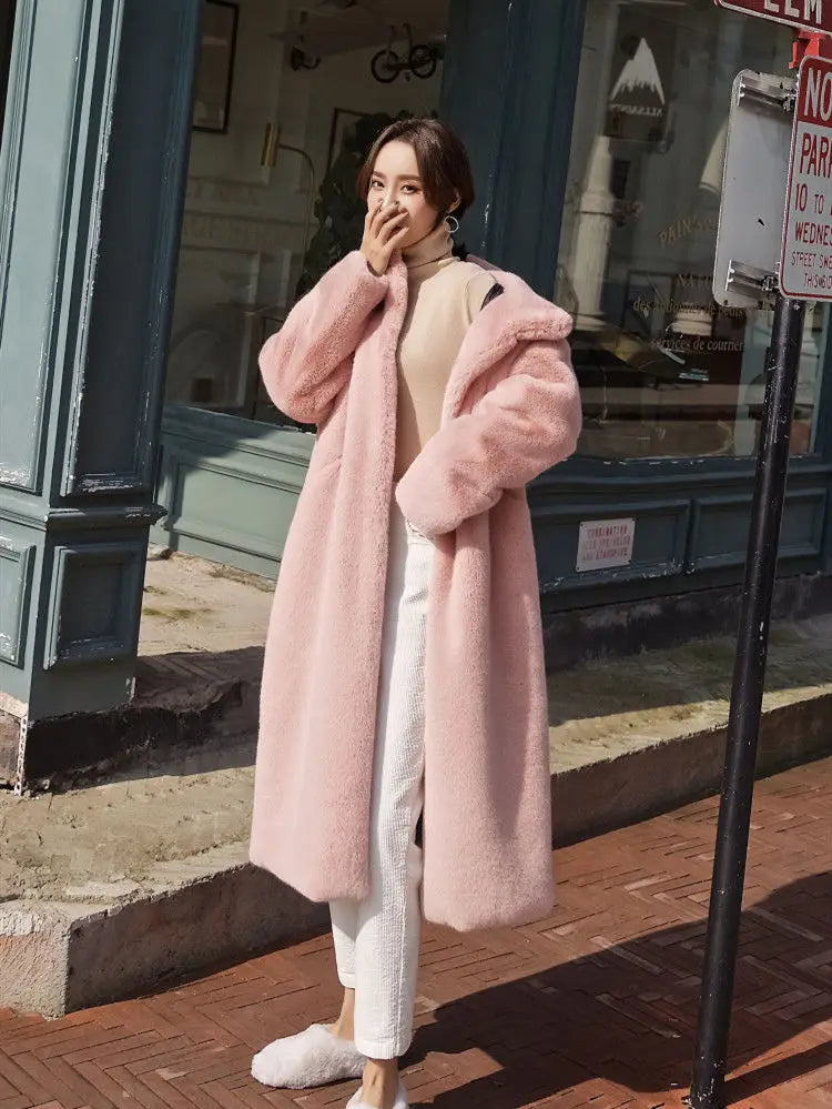 Women's Faux Fur Winter Warm Hooded Long Overcoats