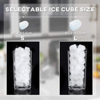 Ice maker showing selectable cube sizes with small and large ice cube displays
