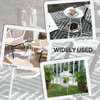 White two-tier round metal side table with lower shelf for storage