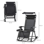 Black folding rocking recliner lounger chair with adjustable back and headrest