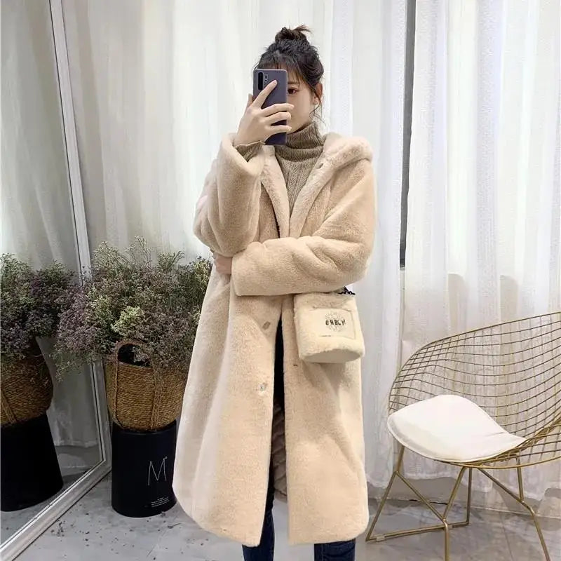 Women's Faux Fur Winter Warm Hooded Long Overcoats