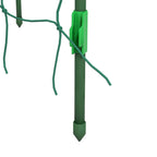 Green trellis pole with pointed stake base and net ties at the top