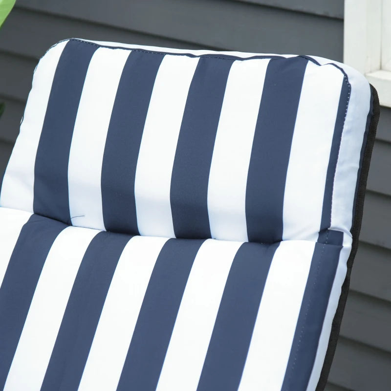 Blue and white striped padded back cushion for folding sun lounger