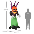 Inflatable Halloween ghost character with glowing pumpkin face, green skirt, black feet