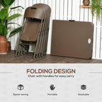 Dark brown rattan-look dining chairs showing folding design and carry handles