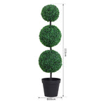 Artificial plant with three stacked green pom-pom blooms in black pot