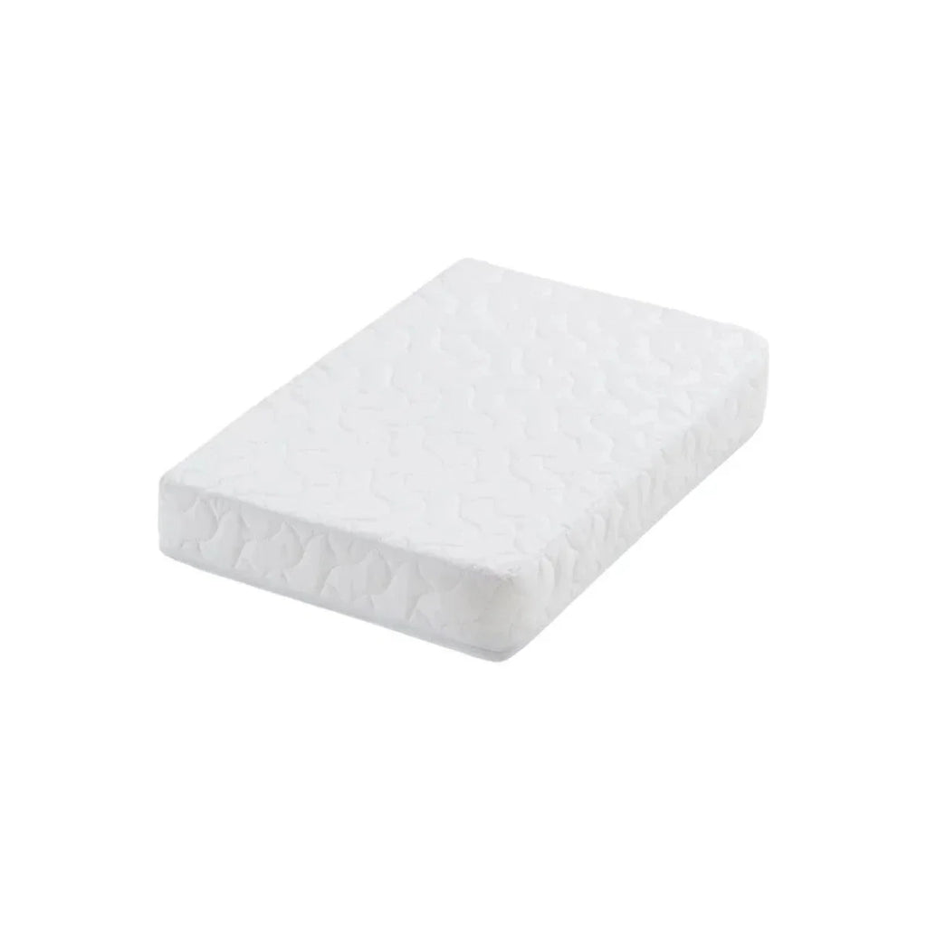 White quilted mattress for junior bed extension, neatly bordered cover