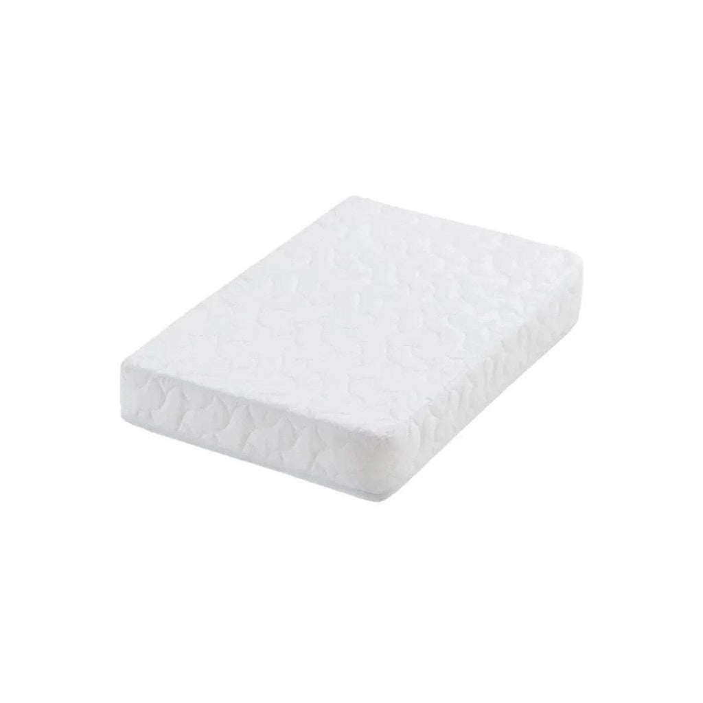 White rectangular mattress with quilted fabric and padded top
