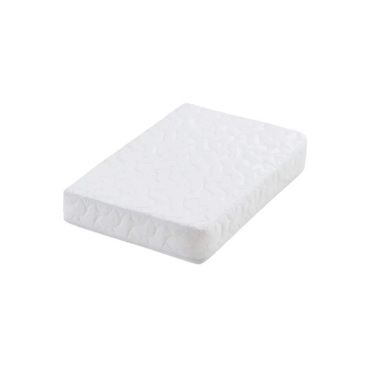 White rectangular mattress with quilted fabric and padded top