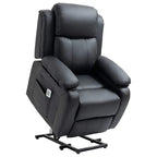 Black power lift recliner chair with extended footrest and padded armrests