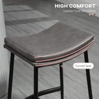 Grey upholstered bar stool with curved seat and black steel legs