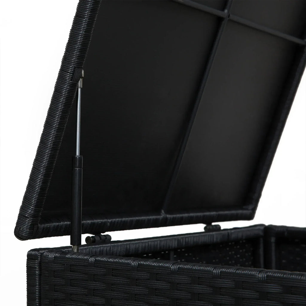 4 Pieces Rattan Garden Furniture Set, 4 Seater Corner Sofa Set with Storage Box, 2 Drawers Coffee Table, Loveseats with Cushions, Wicker Garden Conservatory Furniture for Balcony, Black - Bobobiy