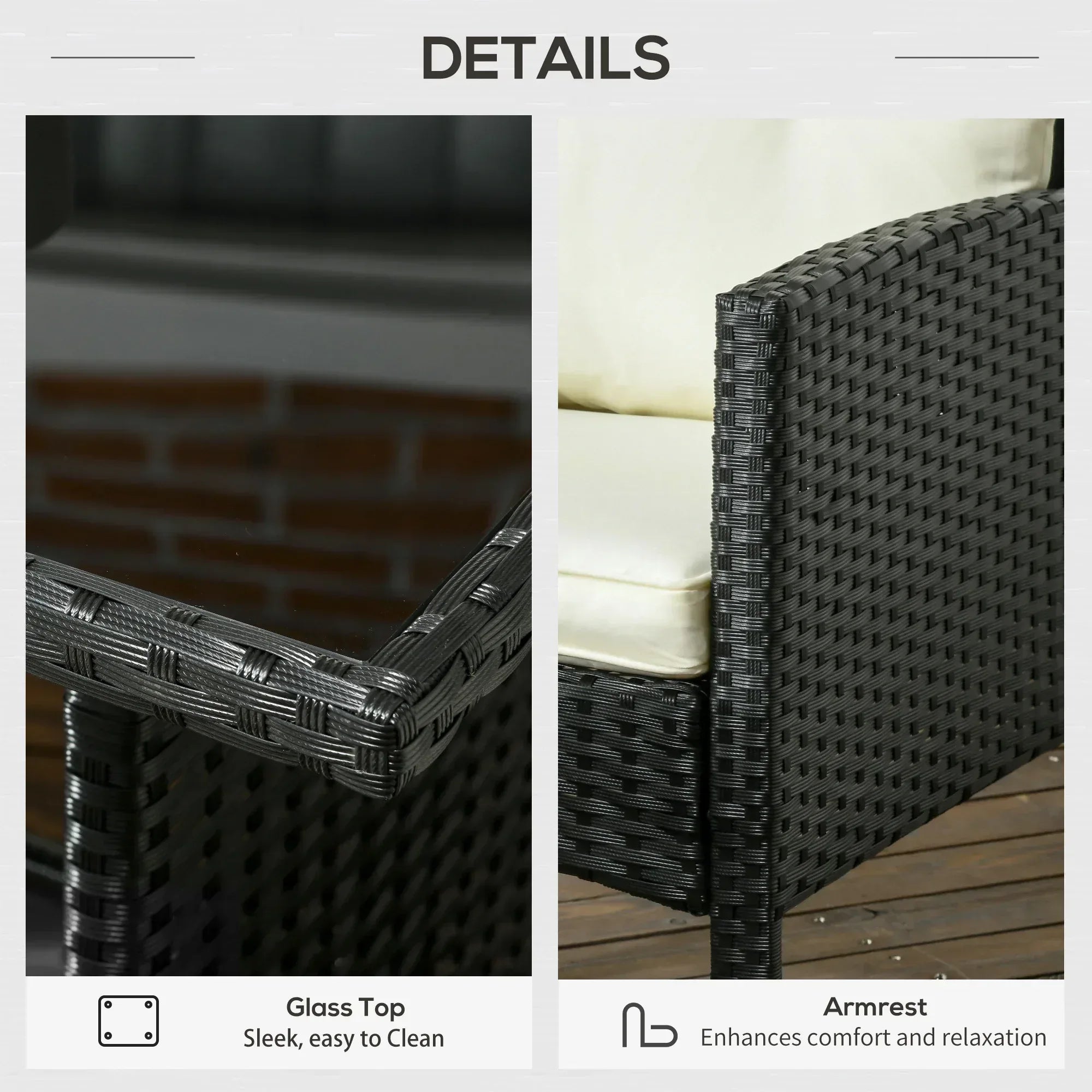 5 Seater Rattan Garden Furniture Set, 6 Piece Garden Sofa Set, Armchairs, 3-Seater Sofa, Footstools, Glass Dining Table, Cushions, Wicker Outdoor Furniture for Conservatory Patio, Cream - Bobobiy