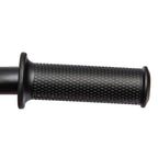 Textured black handlebar grip end for red three-wheel kids electric motorbike
