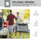 Foldable grey mesh armchair being unfolded for use beside car trunk