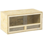 Natural wood reptile terrarium with transparent sliding doors and front mesh vents