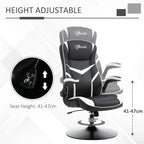 Black and white ergonomic gaming chair with height adjustment and 360 swivel base, padded armrests