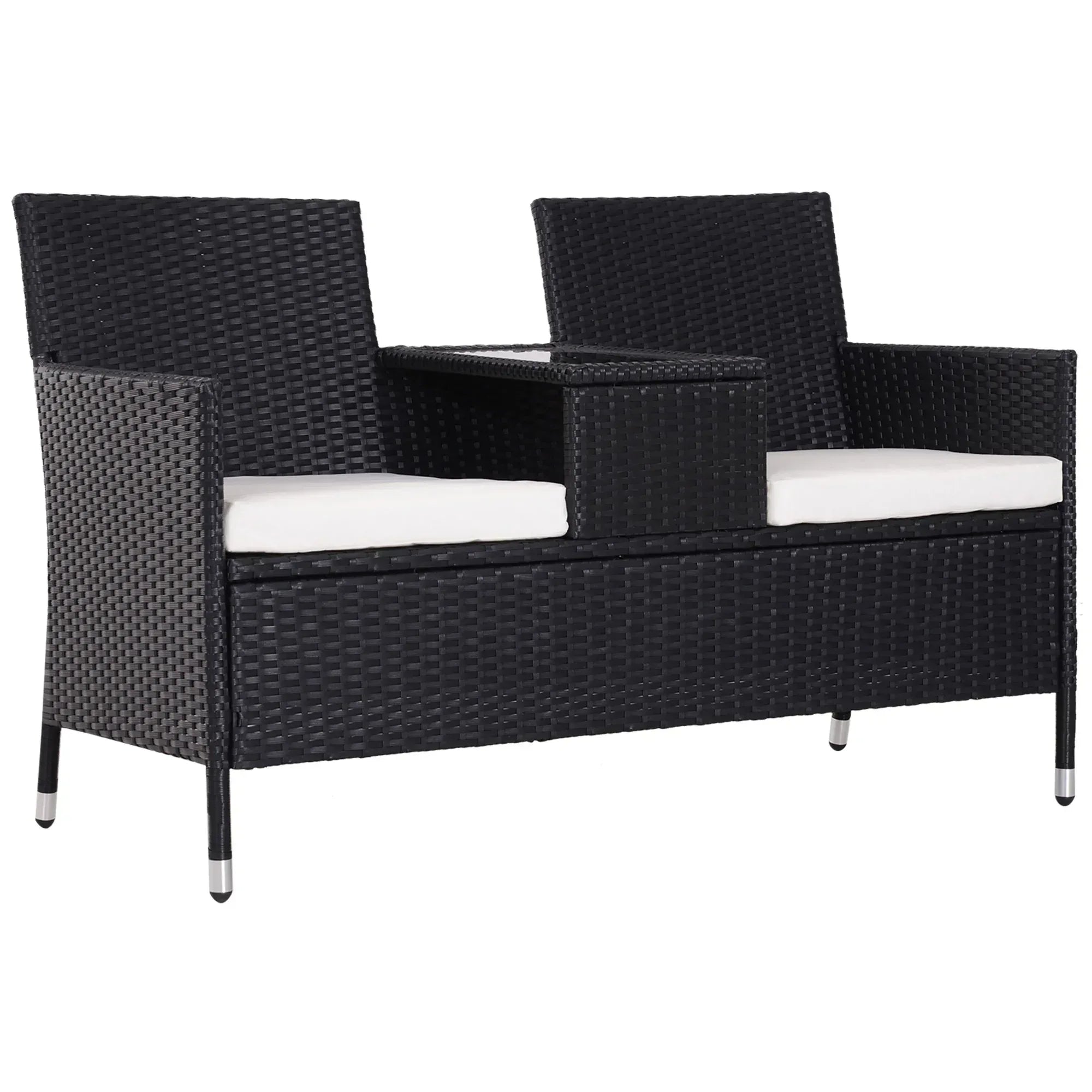 2-Seater Rattan Chair Set W/Middle Tea Table-Black - Bobobiy