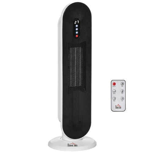 White ceramic tower space heater with digital display and remote control