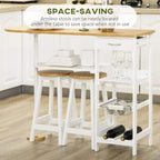 Space-saving bar stools tucked under a white-and-natural bar table