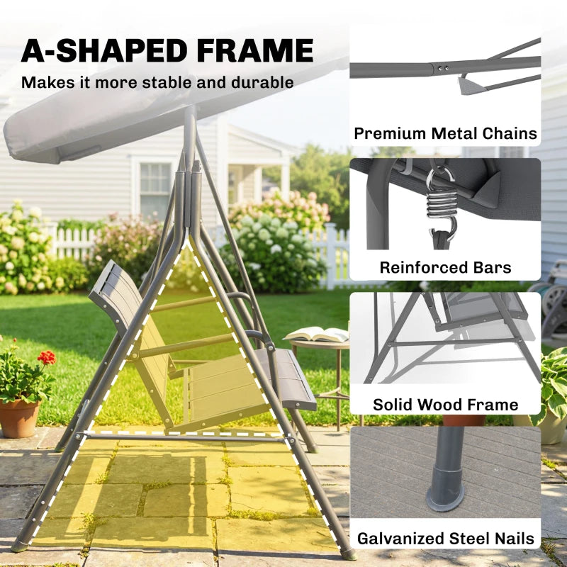3 Seater Swing Chair, Garden Swing Bench with Canopy, Breathable Mesh Seat and Heavy Duty Steel Frame for Patio, Yard, Grey