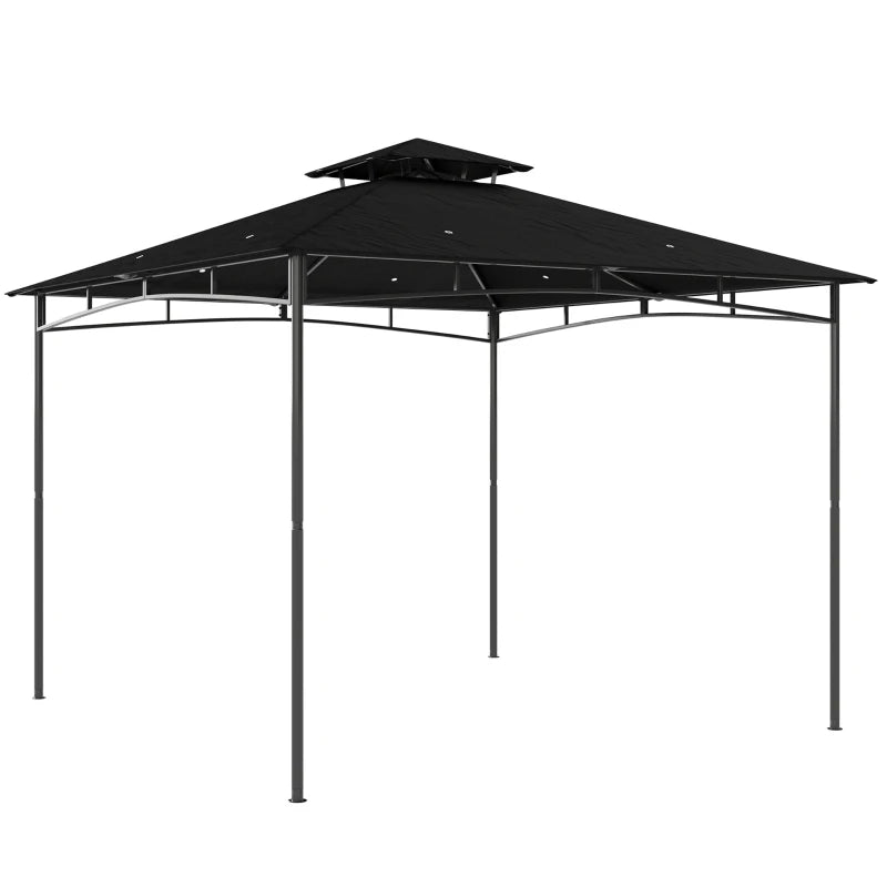 Black 3x3 m garden gazebo with metal frame and two-tier roof, open sides