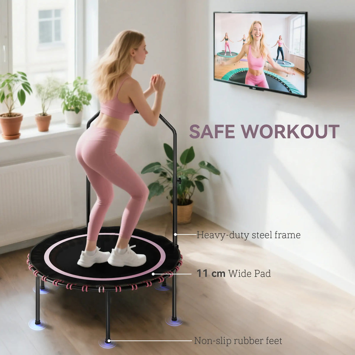 Sportnow 40" Foldable Fitness Trampoline Rebounder with Handle, Pink