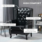 Black wingback accent chair with tufted high back, smooth PU leather look, spring seat