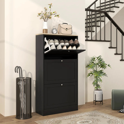 Homcom Modern Compact Three Drawer Shoe Storage Cabinet Black