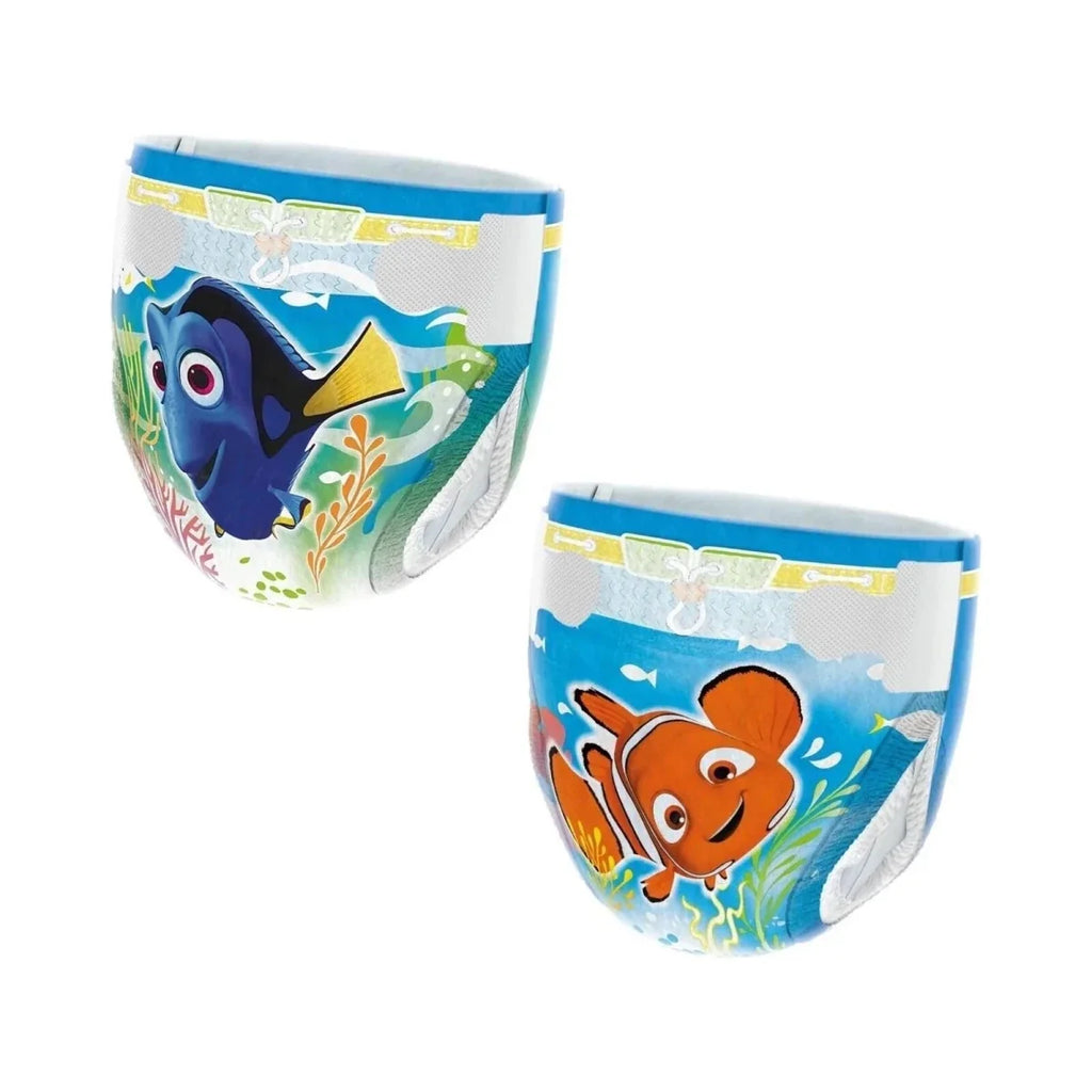 Disposable swim diapers with Nemo and Dory-style prints, two pack