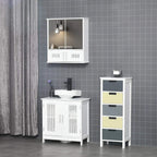 White wall-mounted bathroom mirror cabinet with double doors and vented lower storage panels