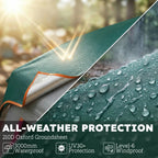 Green waterproof tent fabric showing raindrops on material surface