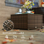 Outsunny 62 x 62cm Glass Top Rattan Side Table Brown