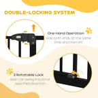 Black dog safety gate close-up showing double-lock and one-hand lift slider