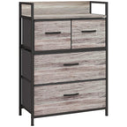 Front view grey wood-look chest with four drawers and slim bar handles