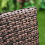 Close-up of deep coffee resin wicker weave on patio chair backrest